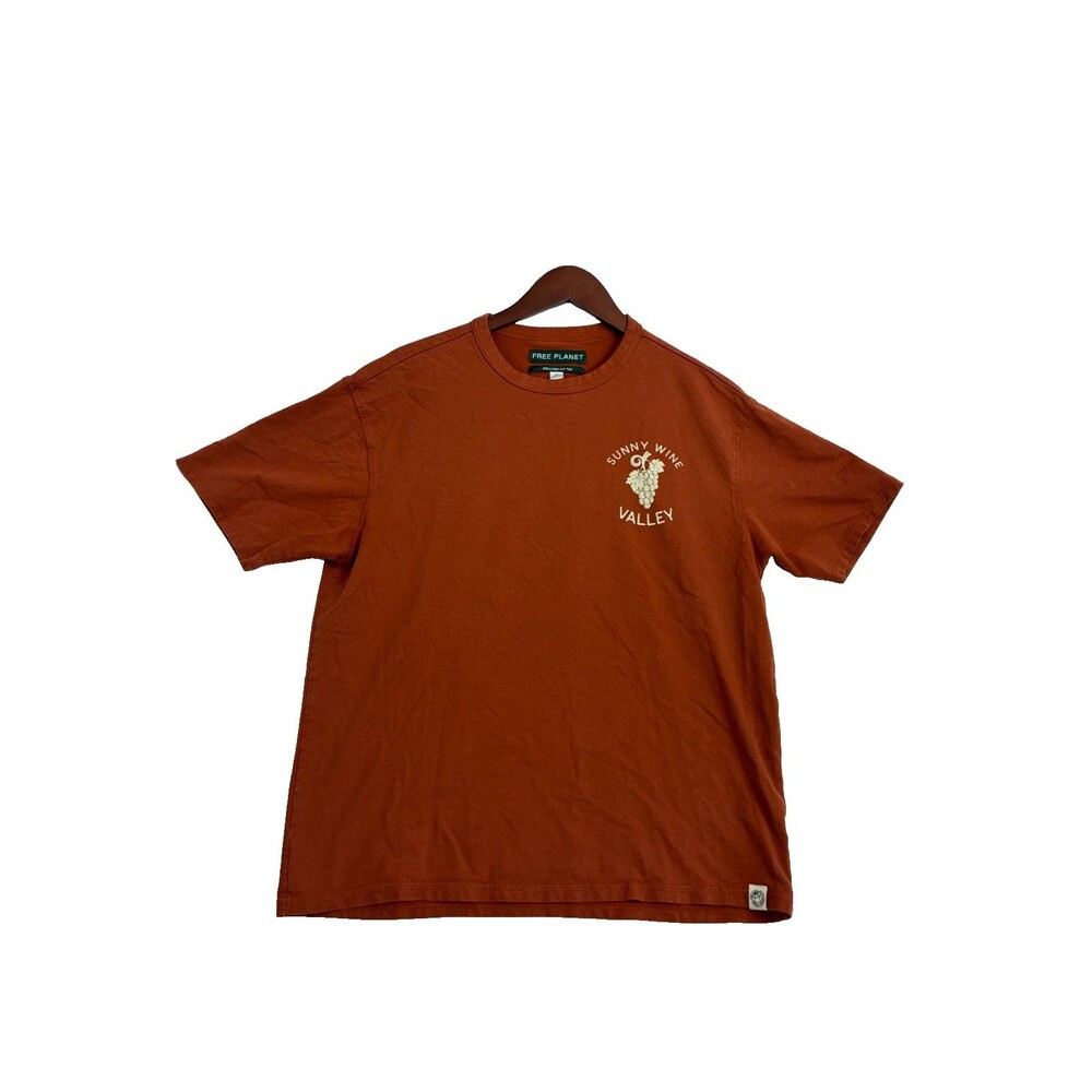 Free Planet Sunny Wine Valley T Shirt Mens Medium Orange Graphic Relaxed Fit Tee